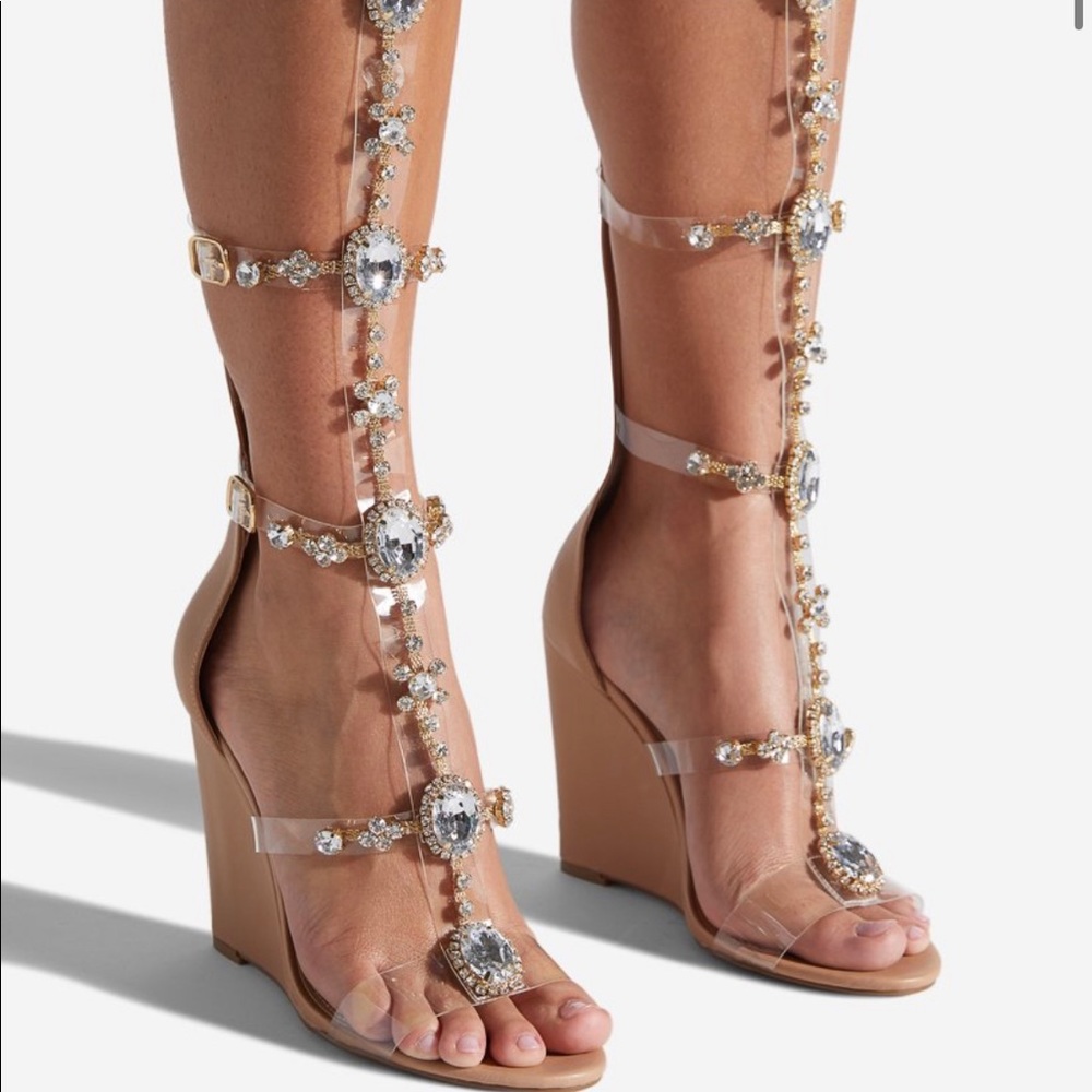 Gladiator jeweled wedges